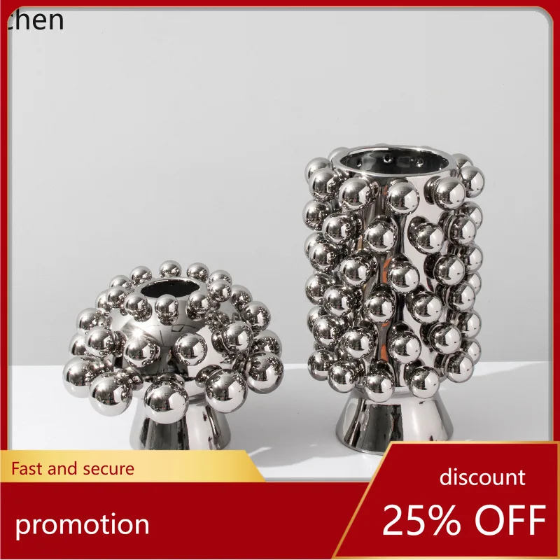 HT Art Geometric Vase Ceramic Creative Model Room Entrance Home Corner Table Decoration Flower Arrangement Ornament