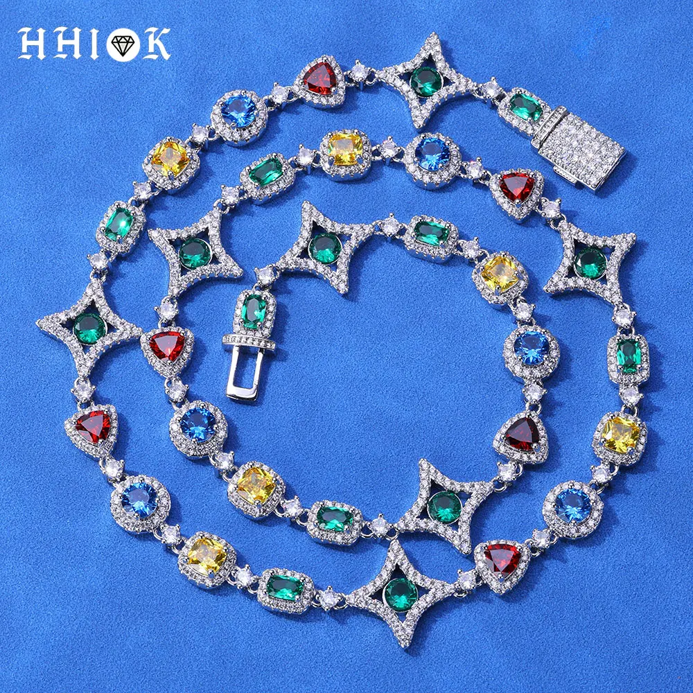 

Colorful Gemstone Necklace Shining Cubic Zirconia Hip hop Women's Charm Jewelry Multi Color Geometric Zirconia Cuban Chain