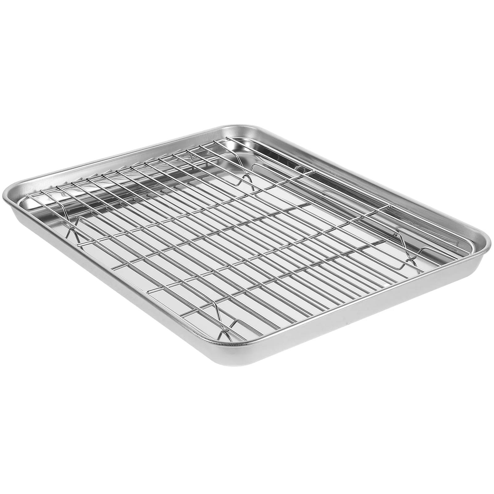 

2 Pieces/Set Rectangular Baking Tray Stainless Tray Cookie Cooling Rack Steel Baking Pan Sheet with Removable Cooling Mesh Rack