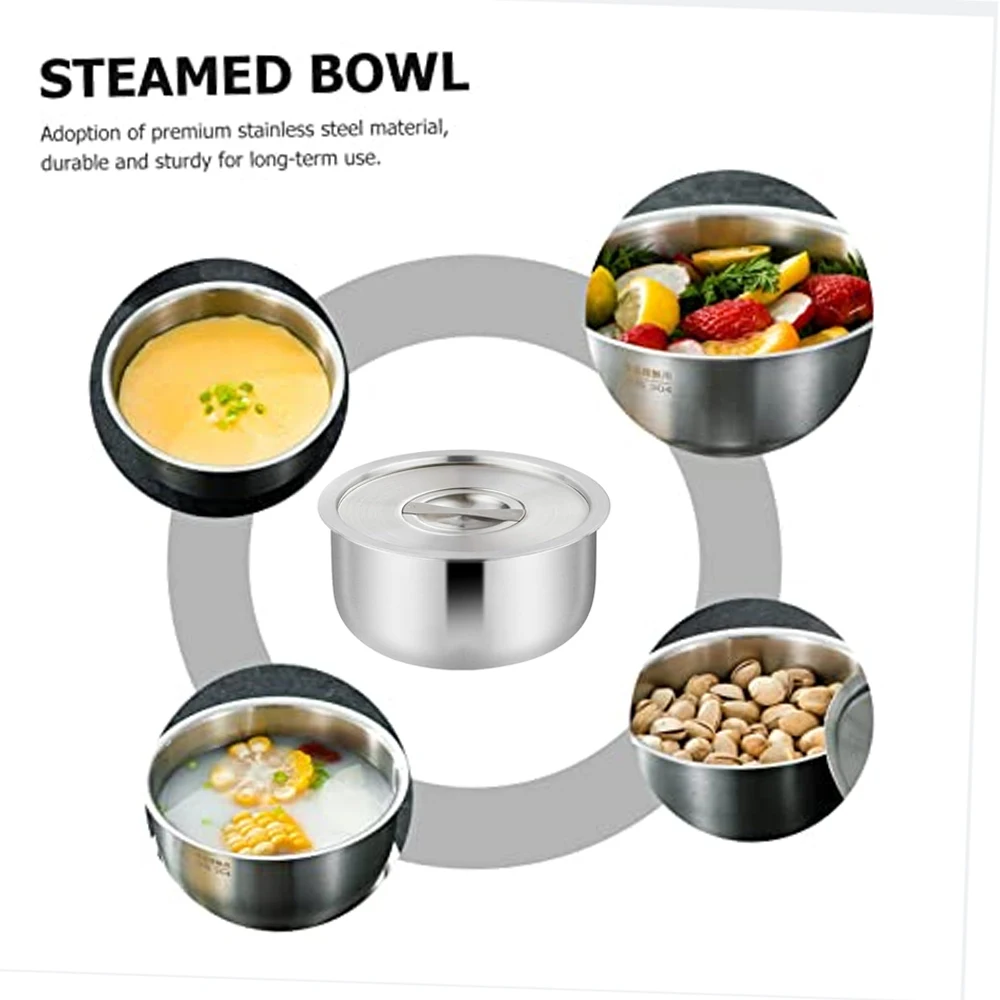 304 Stainless Steel Steamed Egg Bowl With Lids Kitchen Tableware Fruit Salad Dessert Soup Bowl Food Container Rice Noodles Bowl