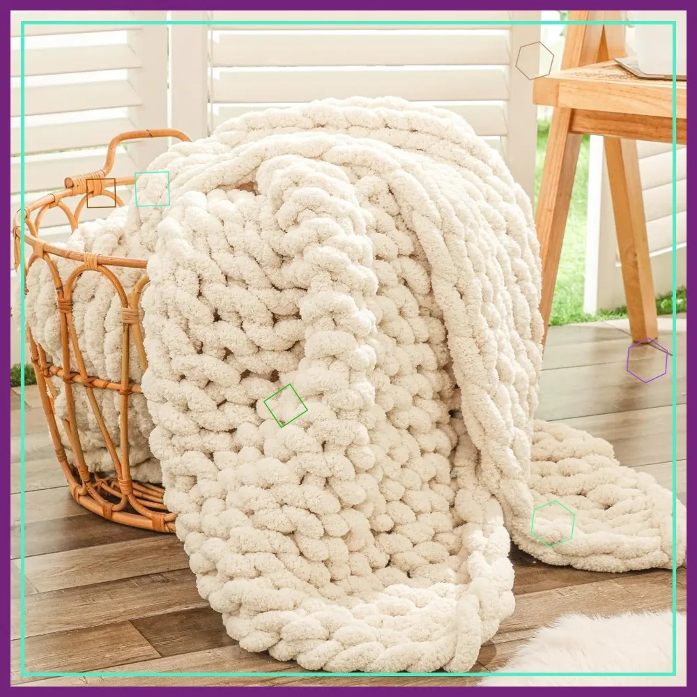 

Плед крупной вязки, 40x60 дюймов, ручной вязки из толстой синельной пряжи, уютный и мягкий, для дивана, кровати, гостиной, бежевый цвет.