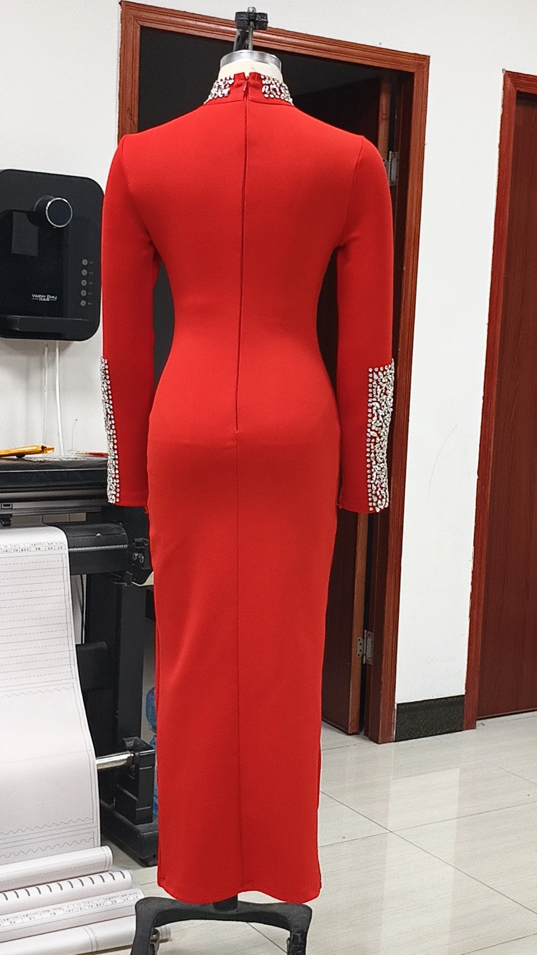 Elegant Red Diamond Maxi Bandage Bodycon Dresses Luxury Diamond Side Slit Celebrity Evening Party Dress Runway Red Long Dresses