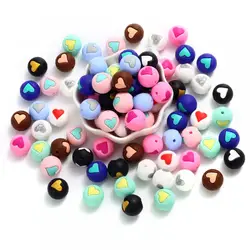 10Pcs Colorful Round Heart Silicone Beads 10mm Teether Chewing Beads For Bracelet Pacifier Chain Accessory DIY Jewelry Making