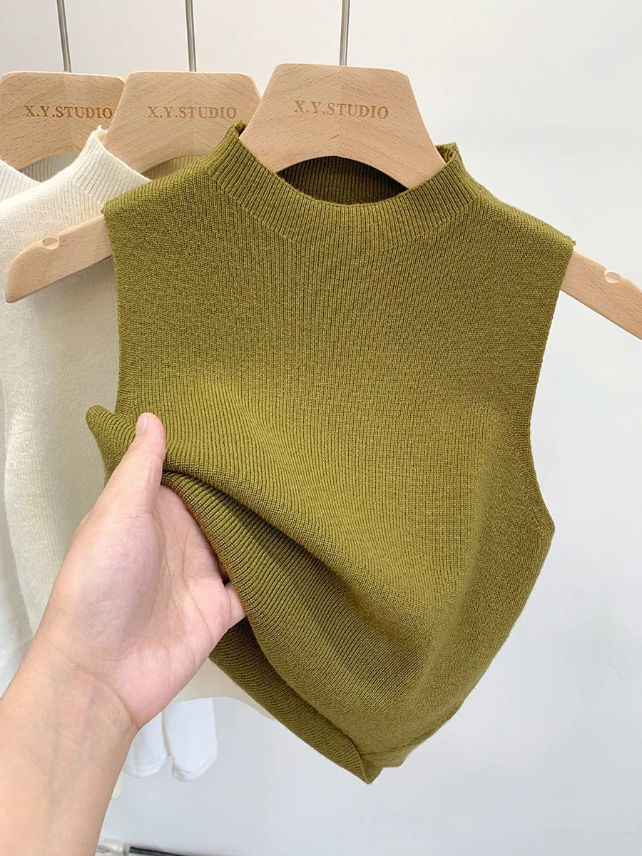 2024 Women's Knitted Vest Sleeveless Slim Short Sweater Solid Color Spring and Autumn Sweater Pullover