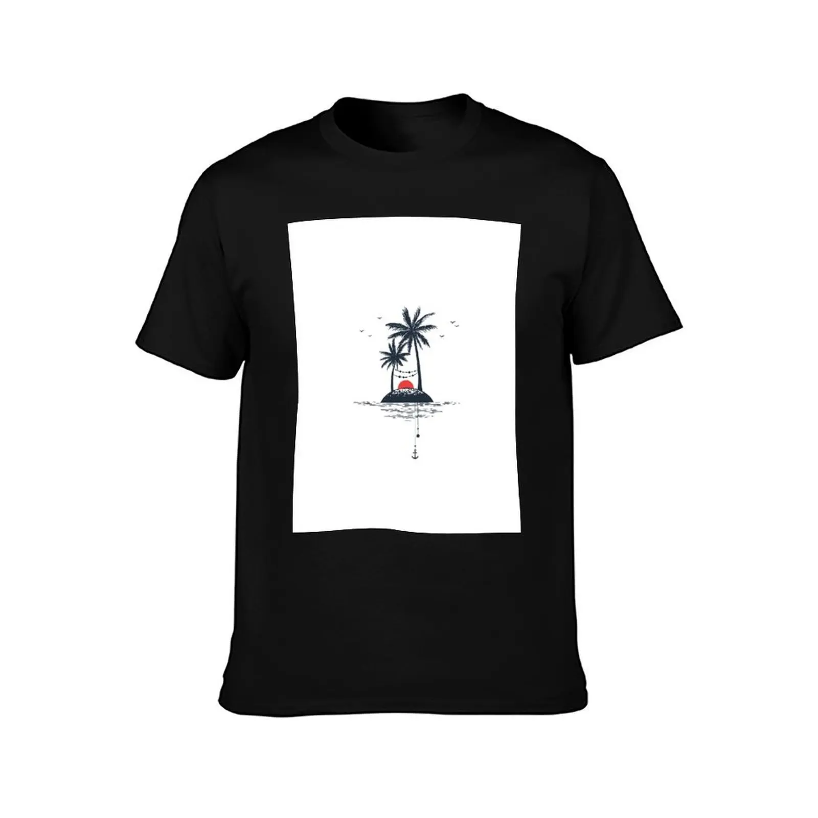 Beach. Palms. Sunset and Anchor. Geometric Style T-Shirt sports fans animal prinfor boys black t shirts for men