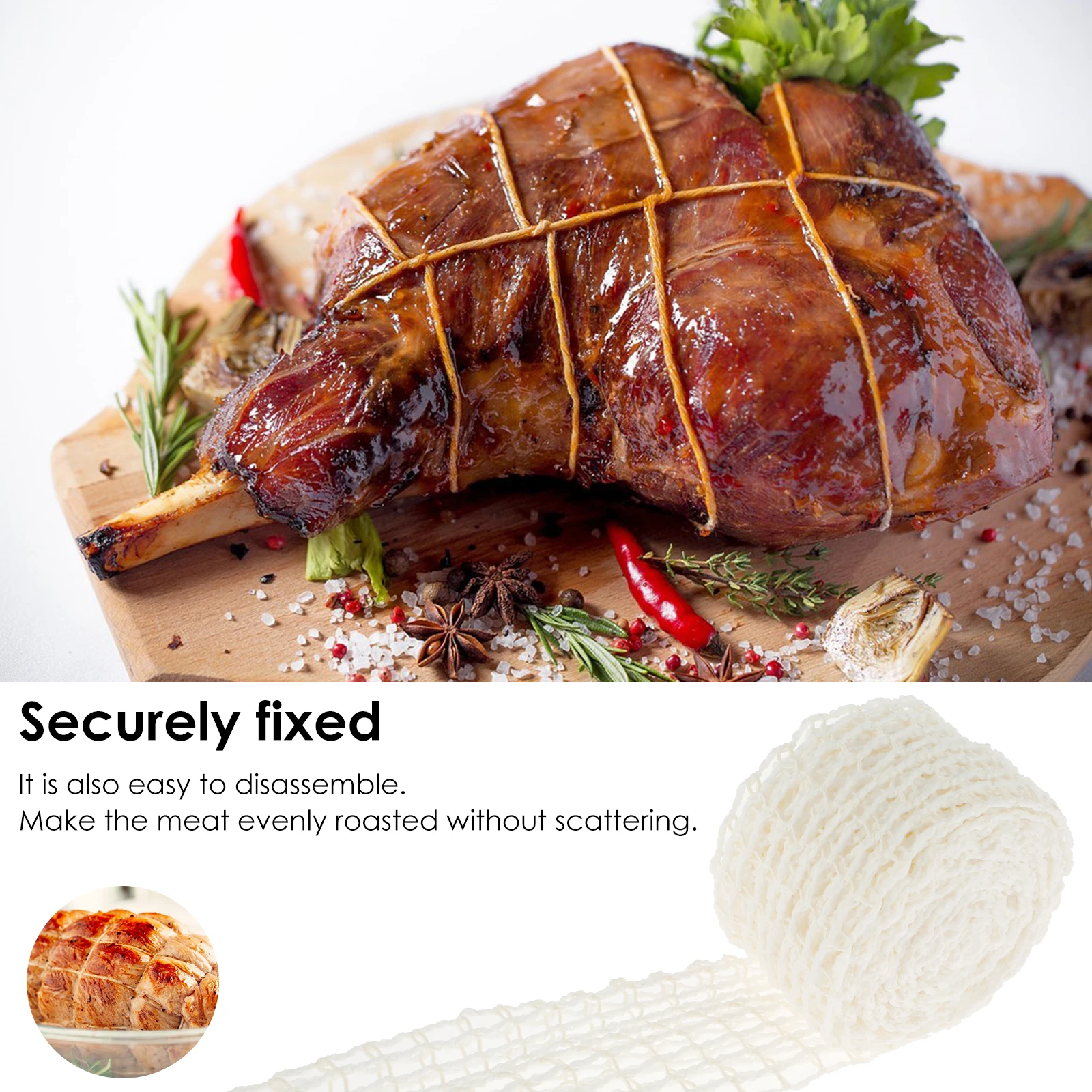 10m Meat Netting Roll 18 Holes Meat Netting Tube Elastic Meat Net White Butchers Netting Tube Smoked Meat Poultry Ham Netting