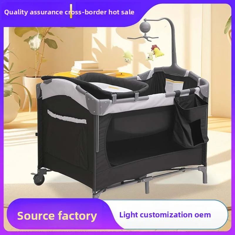 All-in-One Baby Playpen – 3-Height Adjustable Travel Crib, Music Box, Changing Table, Foldable Bassinet, Tool-Free Setup