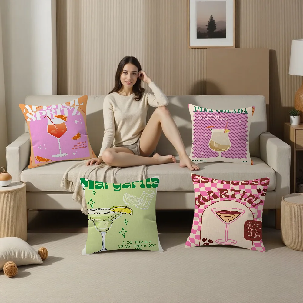 

Colorful Cocktail Drink Pillowcase Toon Gift Cushion Cover Bedroom Home Sofa Chair Seat Decor Pillow Case