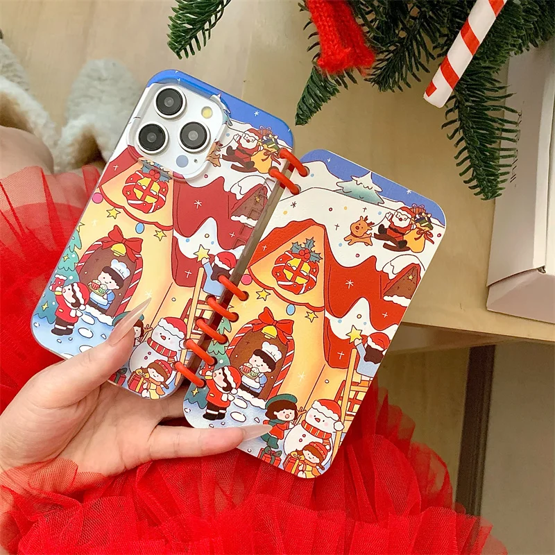 

Christmas Snow house Flip Notebook phone case For iPhone 16 15 14 13 Pro Max iphone 16 plus case leather silicone Cover funda