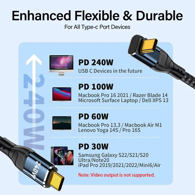 

90 Degree Elbow Super fast charging PD 3.1 240W USB Type C to C Cable For iPhone 15 Apple iPad Macbook Vivo Samsung Data Charger