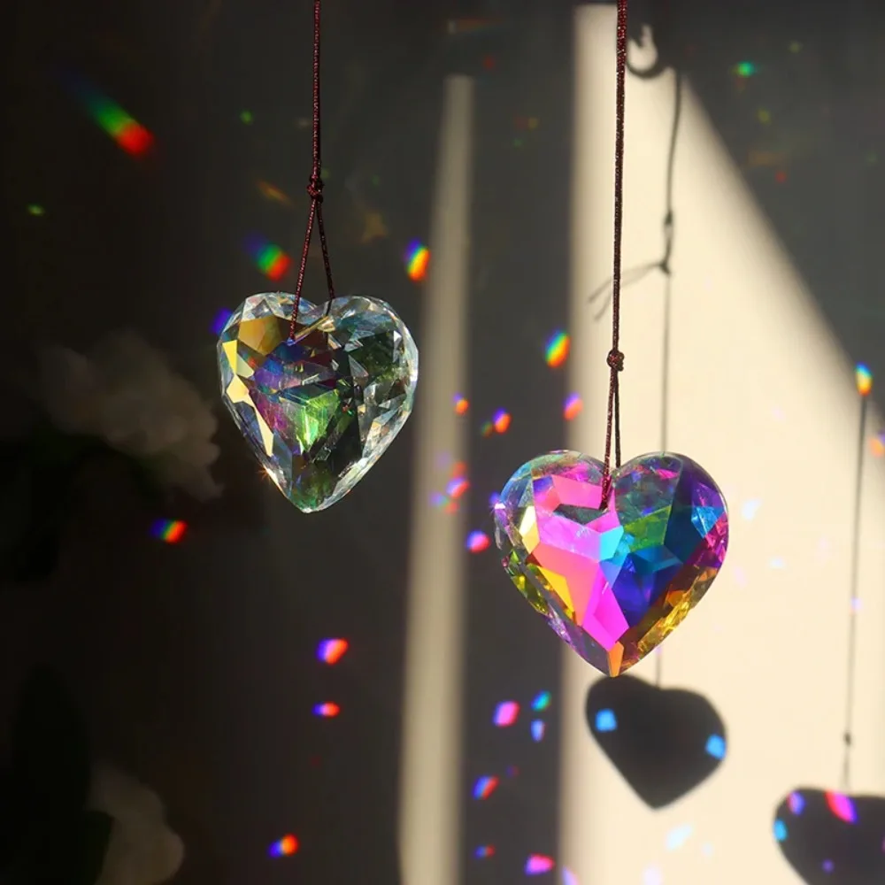 45mm Hanging Heart Suncatcher Prism Pendant Crafts for Home Office Garden Decoration Rainbow Maker Window Pendant Xmas Gift