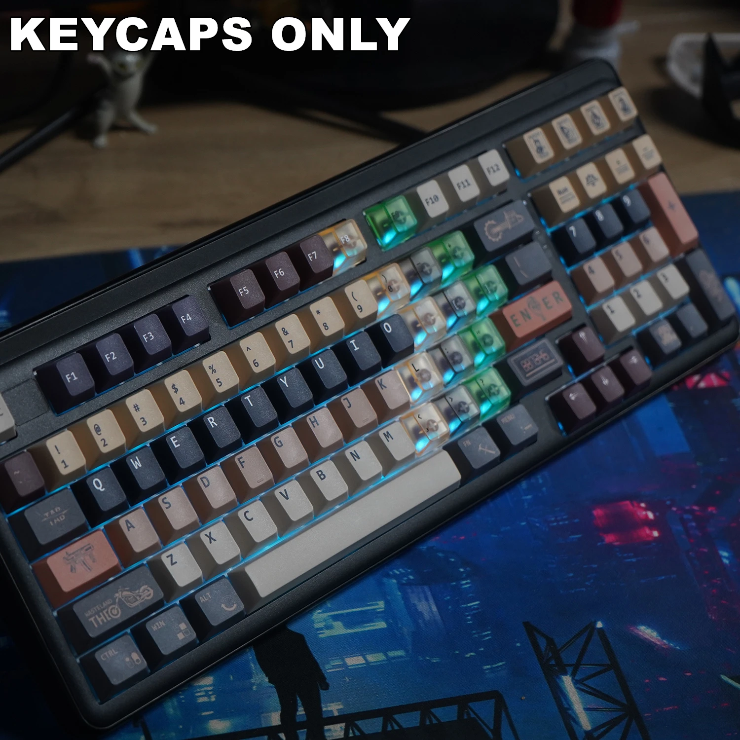 131 Keys Waste Land PBT PC Keycaps Cherry Profile Dye-Sublimated Keycap Set for Mx Cherry Gateron Switch Mechanical Keyboard Kit