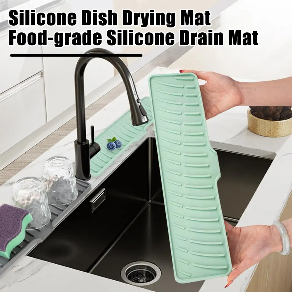 60*10cm Silicone Drain Pad Faucet Mat Anti-Slip Quick Dry Soap Sink Mat Spill-Proof Countertop Protector Kitchen Utensil Holder