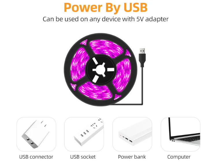 LED Grow Light spettro completo USB Grow Light Strip 0.5m 1m 2m 3m 2835 Chip LED Phyto Lamp piante fiori serra idroponica