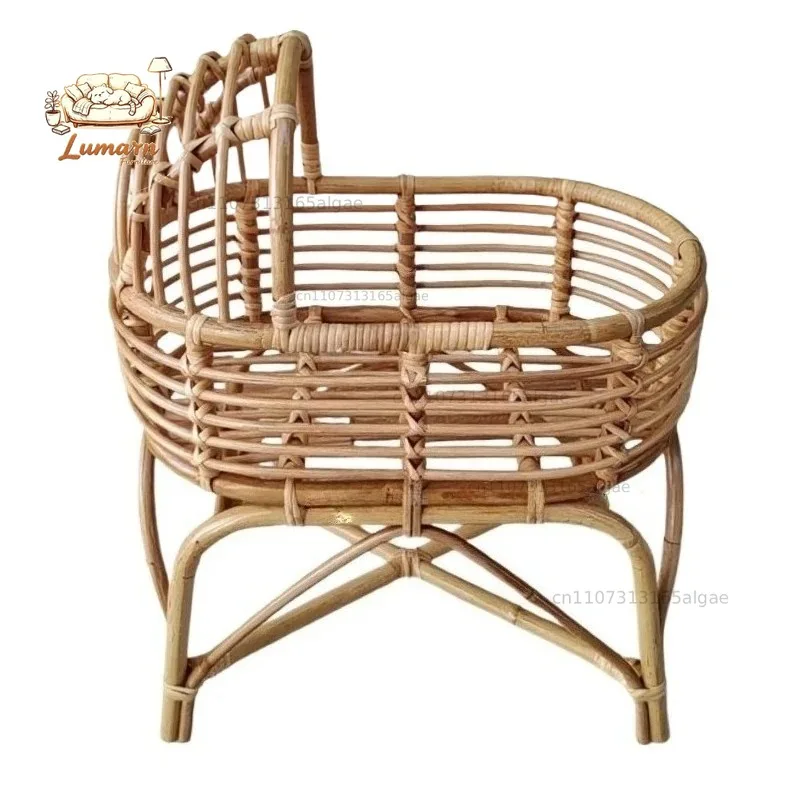 Vintage Handmade Rattan Chair, Newborn Photography Props Basket Baby Shooting Sofa Crib Bench