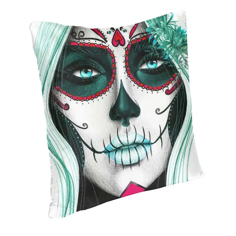 Day Of The Dead Sugar Skull Girl Cushion Cover Sofa Home Decor Halloween Mexican Calavera Catrina Square Throw Pillow Case