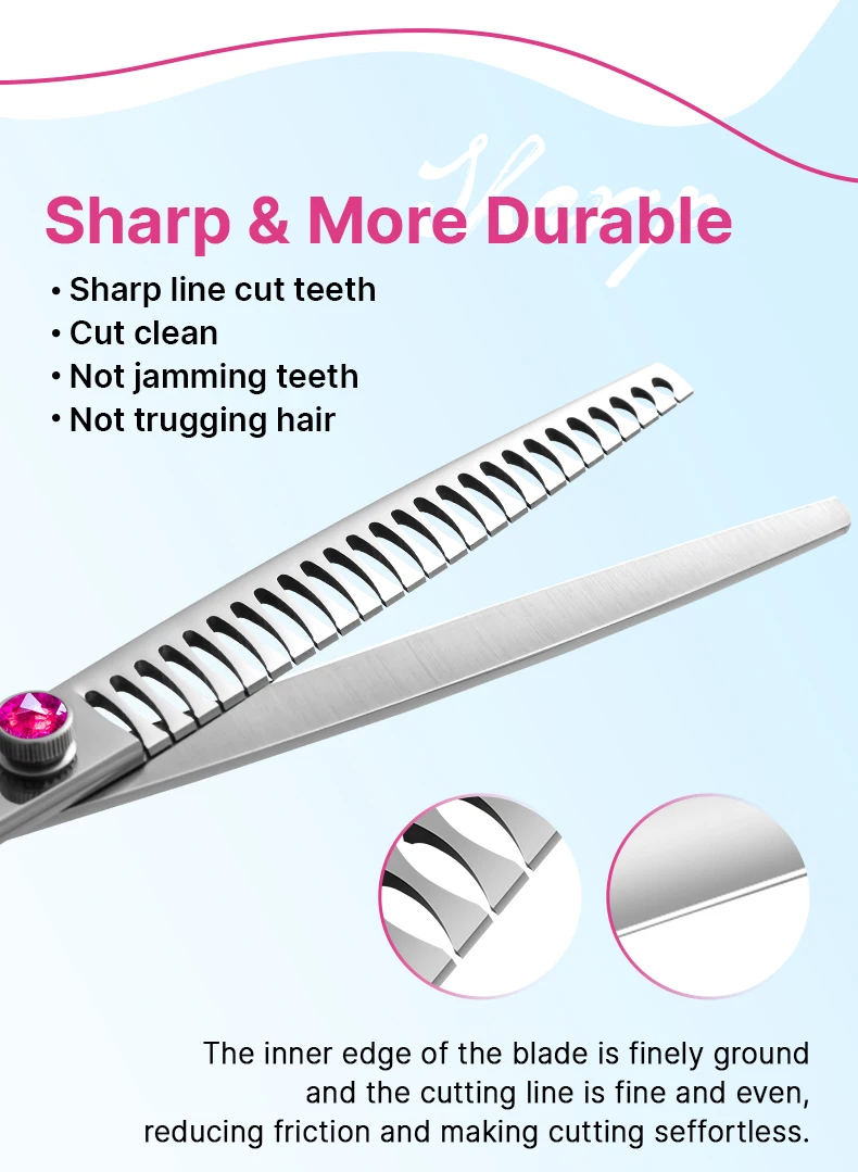 Fenice 7,0/7,5/8,0 Zoll JP440C Haustier-Friseurset, rosarote Schraube, gerade/gebogen/dünner/Chunker für Hunde, Fellpflege, Trimmen – Detail 7