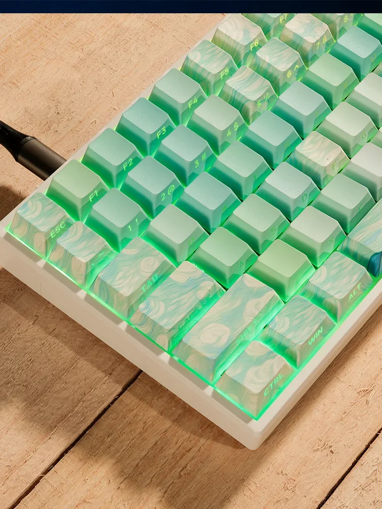 Green field canopy oil painting theme transparent light transmission PBT side engraved keycap hot sublimation 130 key OEM keycap