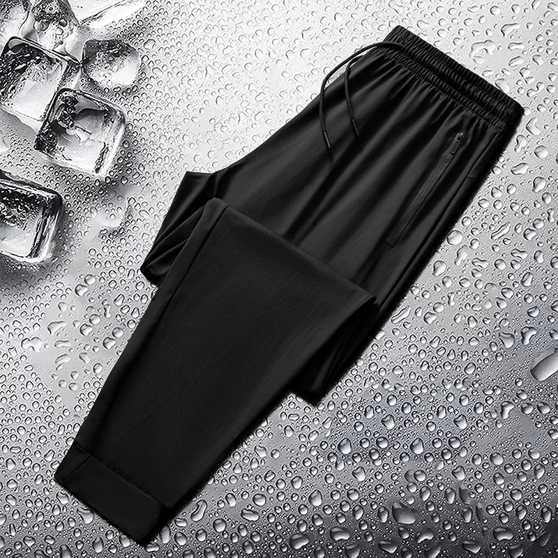 Summer New Loose Ice Thin Quick Drying Casual 9-Point Trousers For Men'S Fashion Versatile Elastic Running And Sports Pants