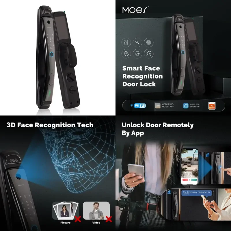 2026 WiFi Smart Security Door Lock 3D Face Recognition 1MP Night Vision Wake-up Fingerprint IC Card Password