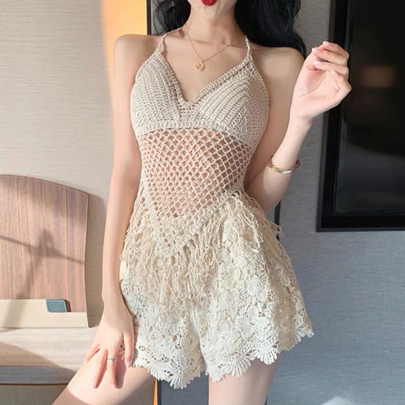 Długi Rękaw Strój Kąpielowy Damski Bikini Seksowna Bluzka Zestaw Trzy Zbierane Dzianinowe Siateczkowe Plażowe Ochrona Przed Słońcem