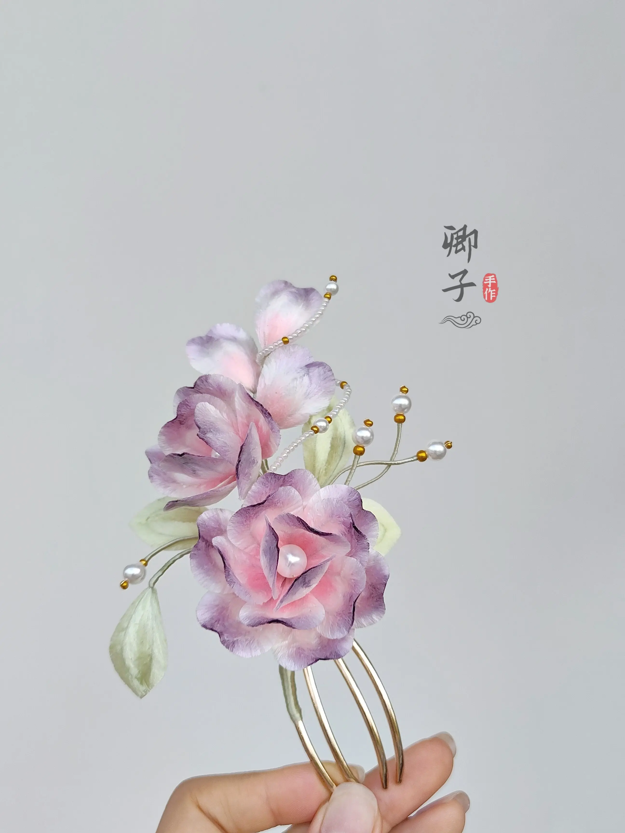 Original Handmade Intangible Heritage Velvet Flower Hair Stick, Ruffled Rose Chinese Style Hanfu Hair Accessory