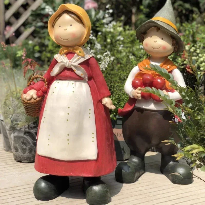 American Style Rural Garden Statues Floor To Ceiling Craft Ornaments  Boys Girls Character Statues Kindergarten Scenery Decor