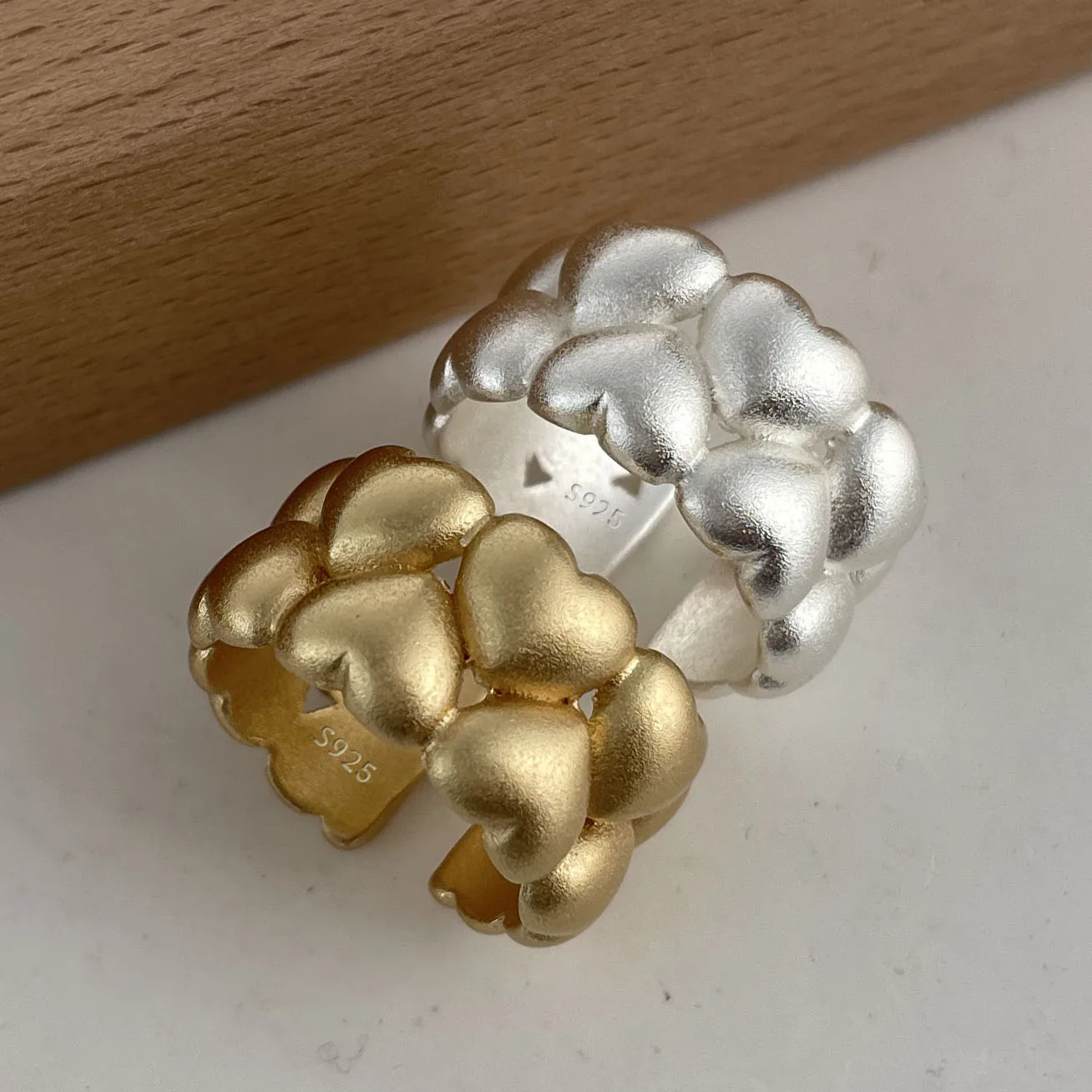 

925 Sterling Silver Rings for Women Couple Minimalist Handmade Simple Double Heart Ring Fine Jewelry Gift Prevent Allergy