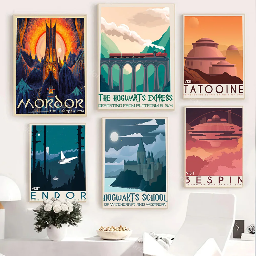 Hoth Risa Endor Mordor Prints Vintage Art Painting Travel Movie Retro Poster Landscape Poster Wall Art Picture Bespin Home Decor