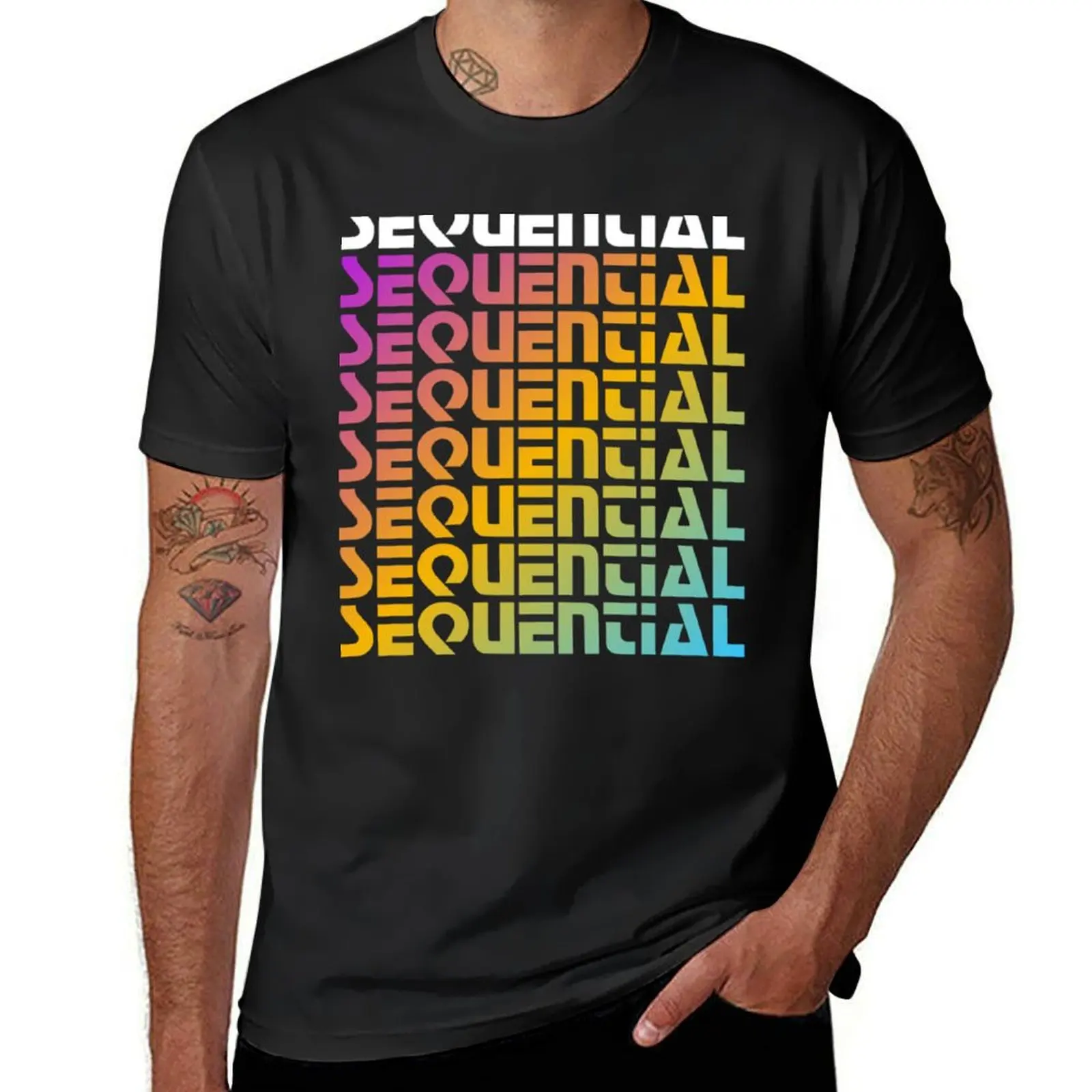 

Rainbow Sequential T-Shirt cotton man t-shirts vintage tops graphic t shirt vintage mens workout shirts