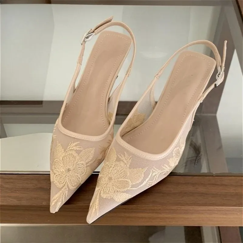 

Mesh Breathable Sexy High Heels Ladies Shallow Stripe Fashion Summer New Sandals for Women Elegant Thin Heels Office Dress Shoes