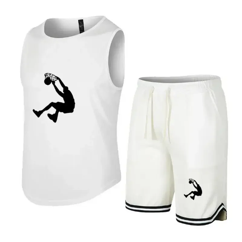 Conjunto de calções esportivos e regatas para homens, calças respiráveis, fitness, jogo, treino, roupa de basquete, camiseta estrangeira, verão, 2024