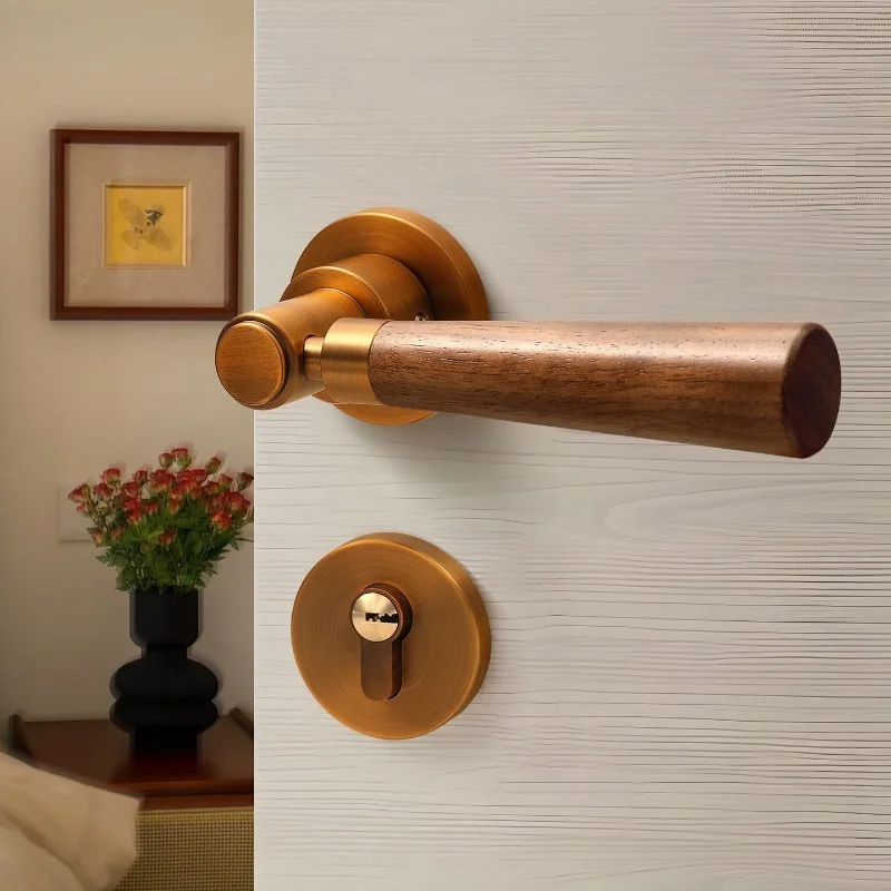 New Chinese Style Retro Split Door Lock Magnetic Silent Interior Door Handle for Bedroom Office Household