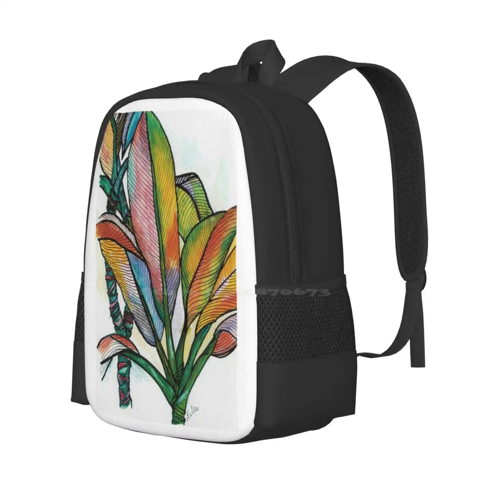 Abstract Banana Leaves Botanical Watercolor Painting 3D Print Design Backpack Student Bag Abstract Art Botanical Watercolor