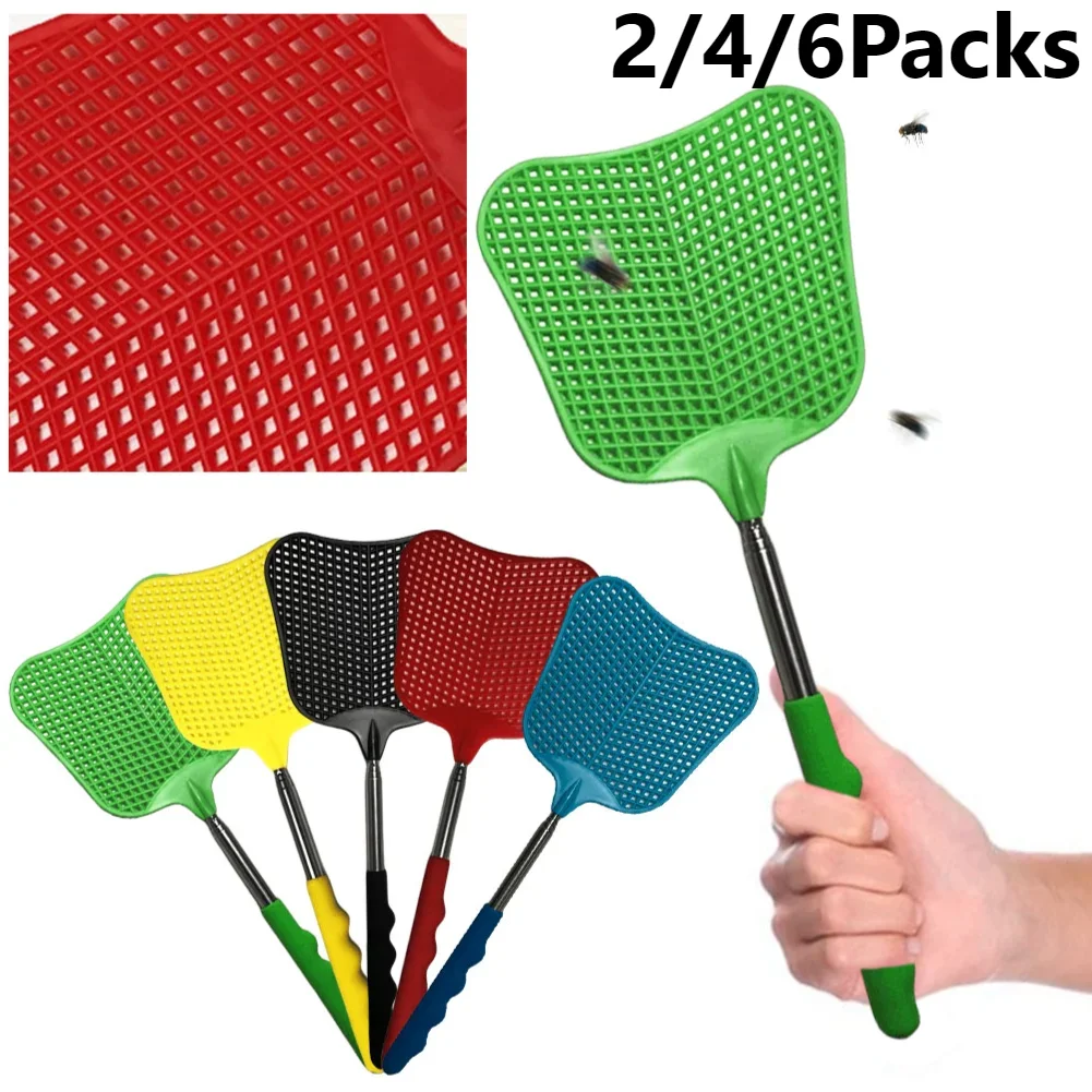 

2/6Pack Telescopic Fly Swatters Long Handle Mosquito Fly Swat Swatter Trap Manual Fly Repellent Swatters Bugs Killer Extend 65cm