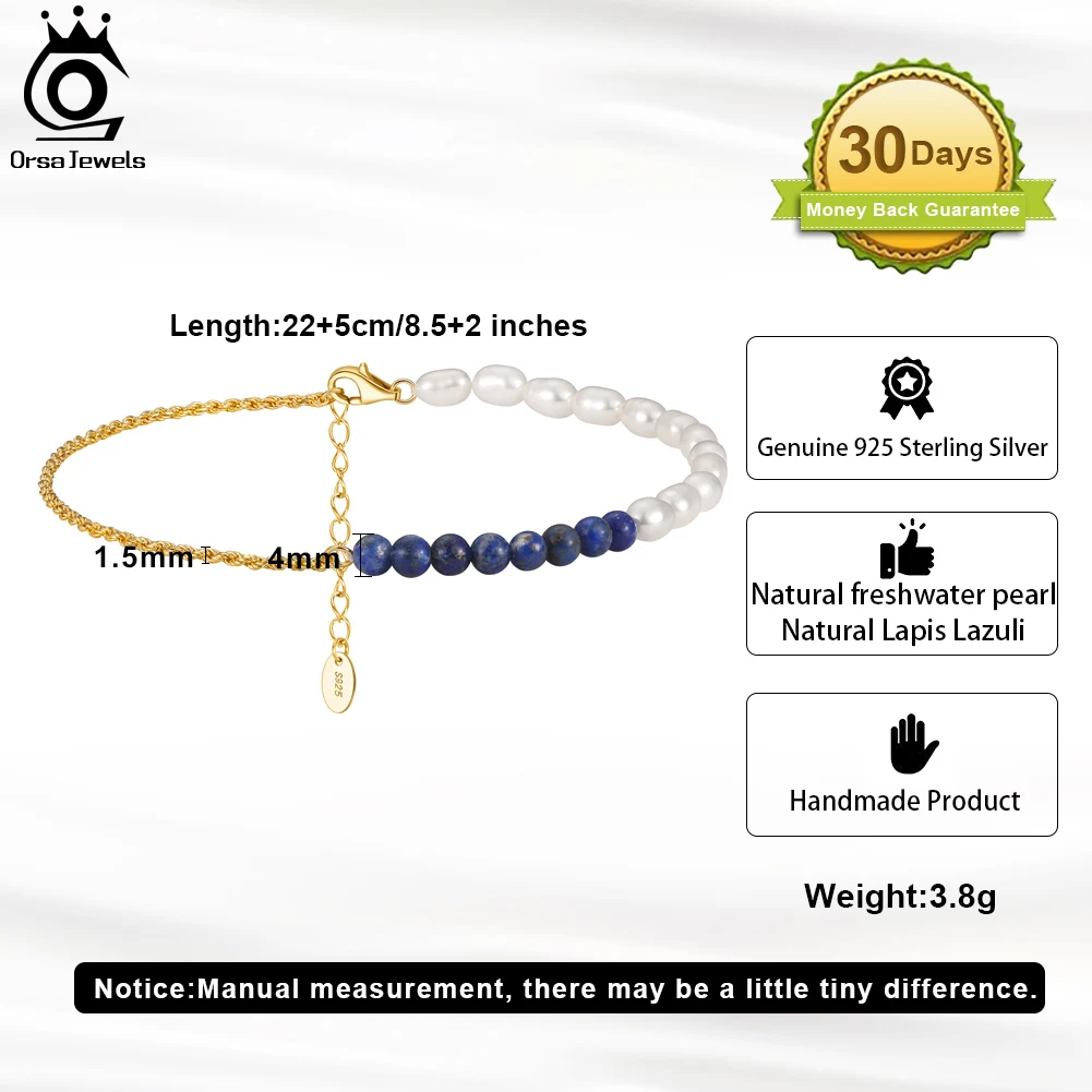 ORSA JEWELS Silver 925 Lapis Lazuli&Natural Pearls Chain Anklets for  Women Fashion Summer 14K Gold Ankle Straps Jewelry SA56