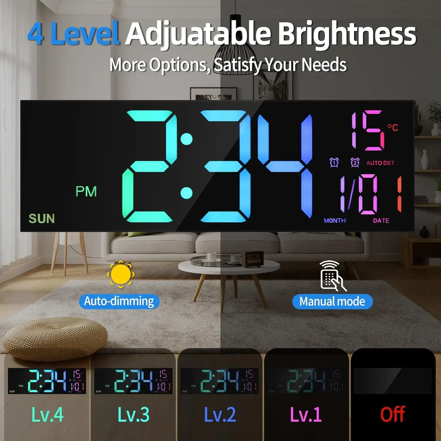 16.2'' Large Digital Wall Clock with Remote Control Big LED/Dual Alarm ...