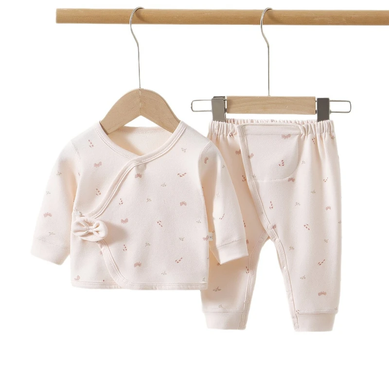 

Осенний хлопковый комплект для новорожденных, милое нижнее белье с бантом для мальчиков и девочек, теплая пижама на липучке на Хэллоуин для детей 0–6 месяцев