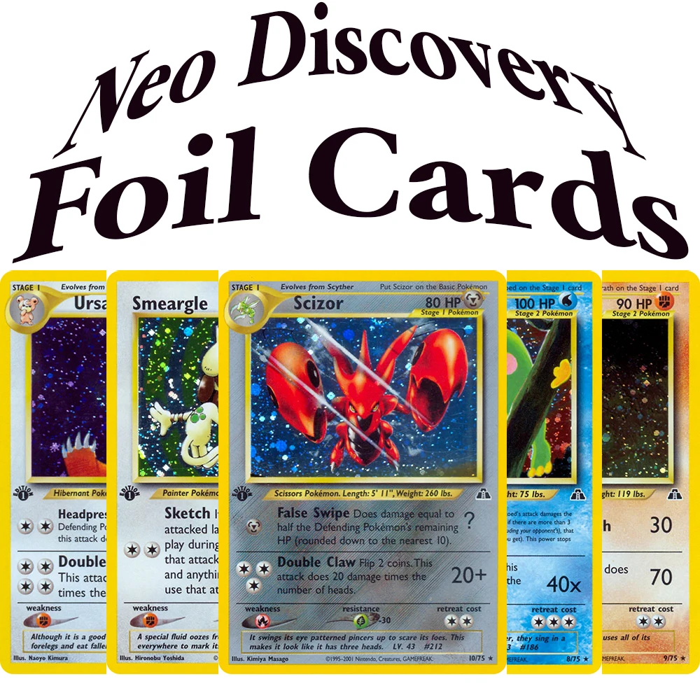 

Игровые карты PKM Neo Discovery (N2) с фольгированным покрытием: Umbreon, Espeon, Tyranitar, Houndoom, Kabutops, Scizor, Politoed, Smeargle, Ursaring, Poliwrath