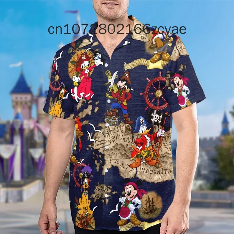 Funny Mickey Pirate Party Hawaiian Shirt 2024 New Disney Mickey Men's and Women's Hawaiian Shirts Street Fashion Casual Shirts