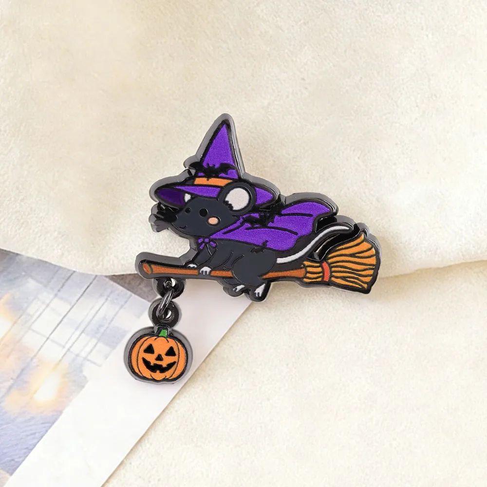 Halloween-Hexen-Maus-Emaille-Brosche, Kürbis-Anhänger, Niedliche Cartoon-Anstecknadel, Jubiläums-Party-Accessoire, Modeschmuck-Geschenk – Detail 12