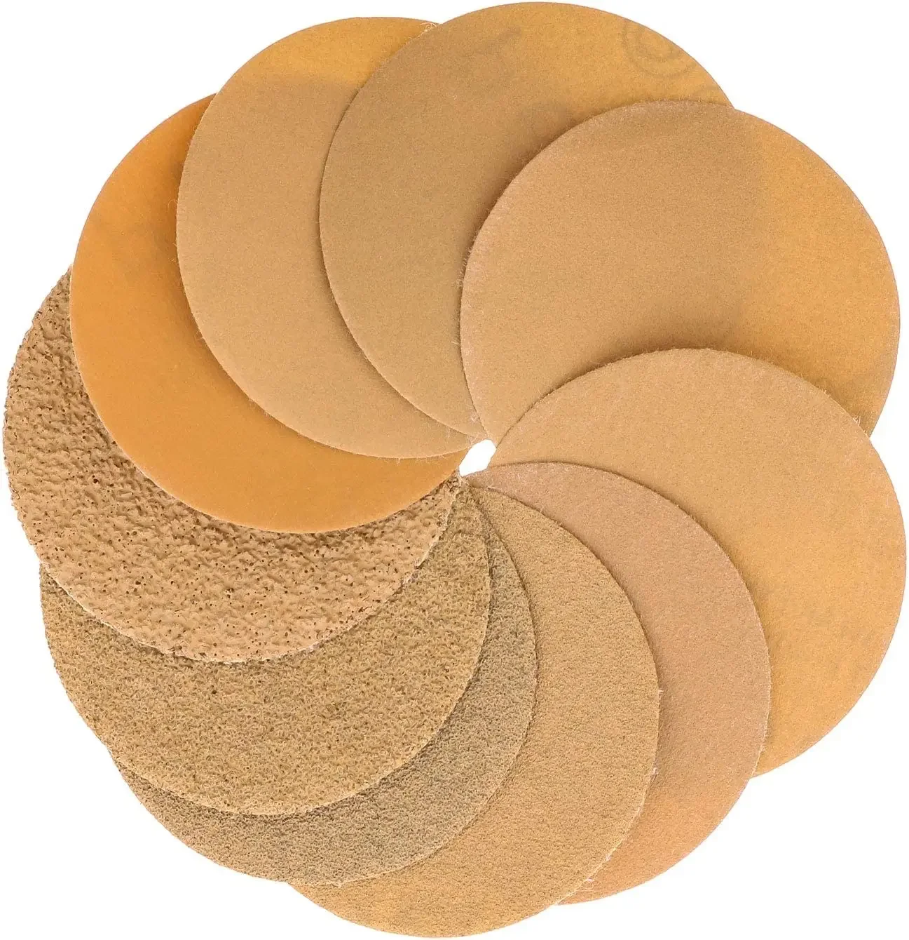 2 Inch Gold Hook & Loop Sanding Paper Kit 52 Pcs Variety 60-1000 Grit with Drill Backing Pad for Automotive Woodworking Metal