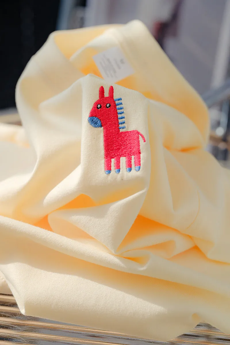 Women's Unisex Short Sleeve T-Shirt Embroidered Horse New Arrival 2026 Summer 100% Cotton Oversized Loose Fit Couples Wear