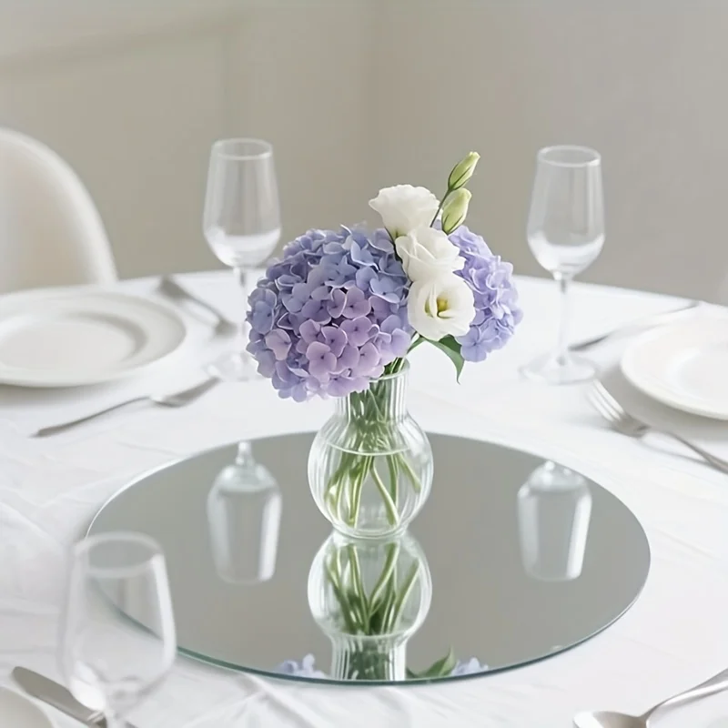 6PCS 2D Practical Shatterproof Acrylic Mirror Candle Tray Cosmetic Dining Table Wedding Birthday Photo Props Silvery 1mm 30CM
