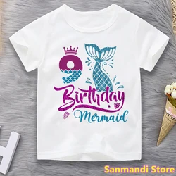2-10th Birthday Mermaid Graphic Print T-Shirt For Girls Children'S Clothing Funny Princess Tshirt Kawaii Kids Clothes Tops
