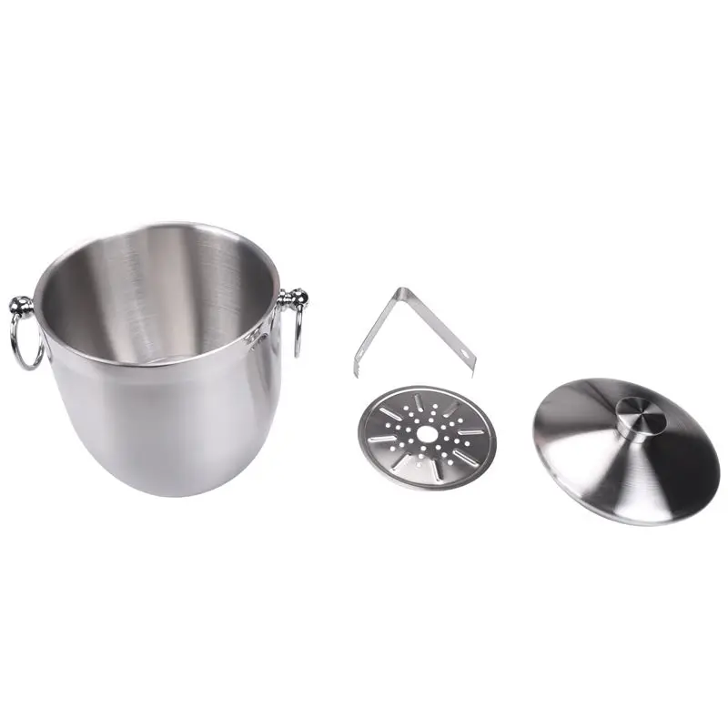 

NEW HOT In Stock-Stainless Steel Ice Bucket With Tongs Liter Double Walled Insulated With Tongs And Lid Ice Container(3L)