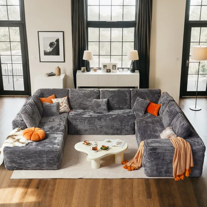 

home.Sectional Cloud Couch for Living Room, Modular Floor Sofa with Plush Corduroy, No Assembly Required, Big Comfy Couche