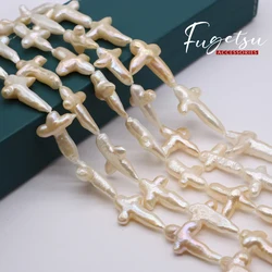 1string Natural Freshwater Cultured Pearl Baroque Cross Shaped Bead Charms for DIY Women Men Necklace Jewelry Making Accessory