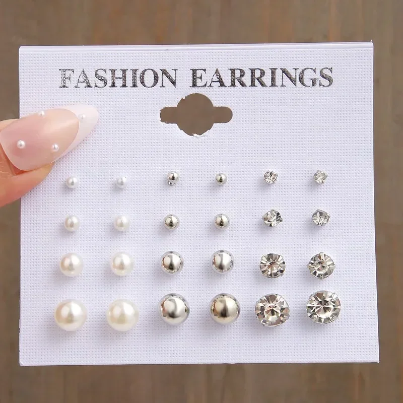 12 Pairs/Pack White Shiny Wedding Stud Earrings Set for Women Men Crystal Jewelry Accessories Minimalist Earrings Jewelry Gifts