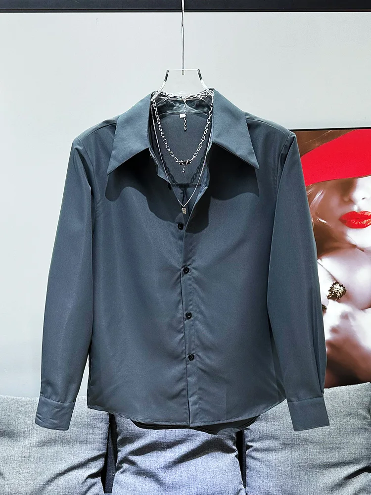 

Casual Men's irt Haome Loose Fit Long Sve oulder Pad Design ey Base Layer Spring Autumn Leisure Suiting